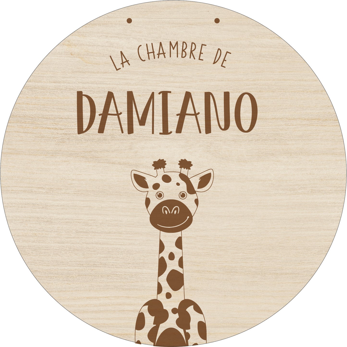 Plaque avec prénom, en bois, à personnaliser - girafe 20Ø